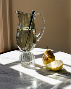 Blown smoke glass vintage pitcher with seeded glass bubble bottom detail