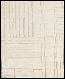 Textured beige wool rug with wavy line 