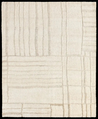 Textured beige wool rug with wavy line 