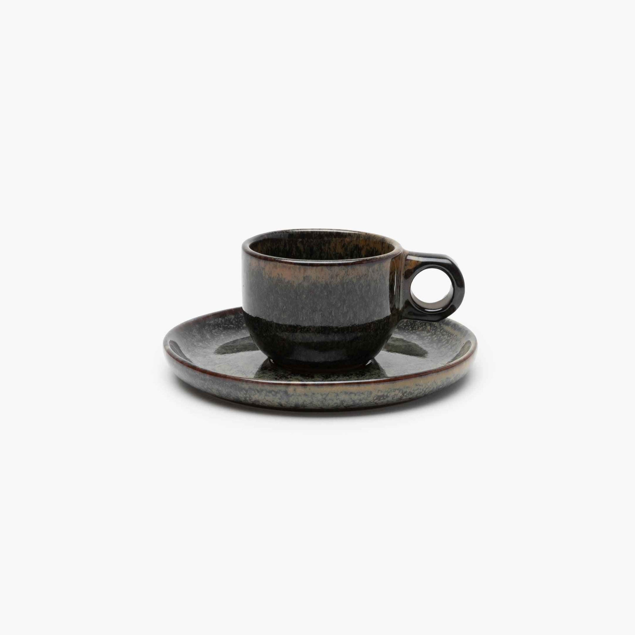Black ceramic espresso cup and saucer 