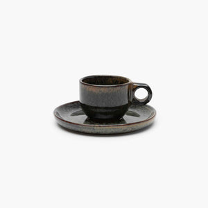 Black ceramic espresso cup and saucer 
