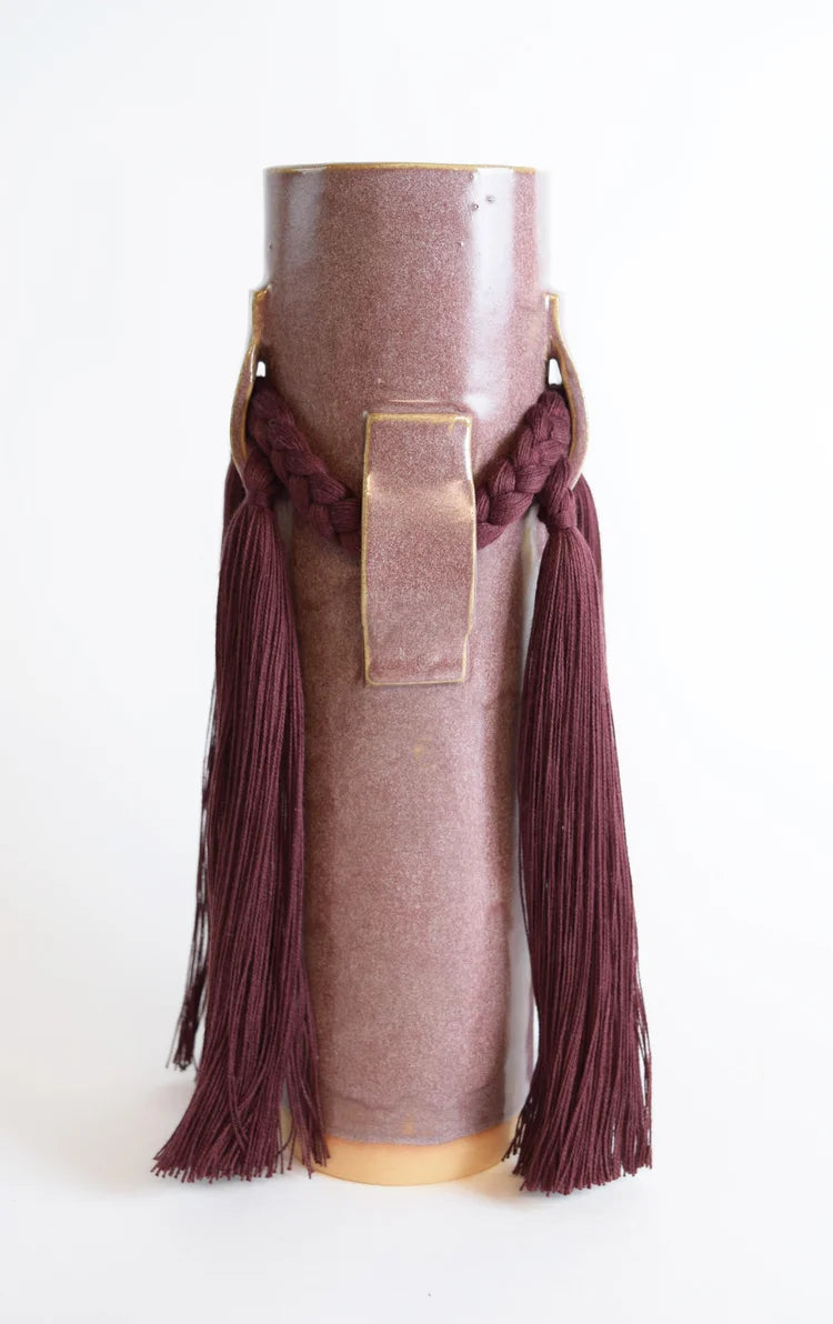 Burgundy Handcrafted Ceramic Vase with Threads
