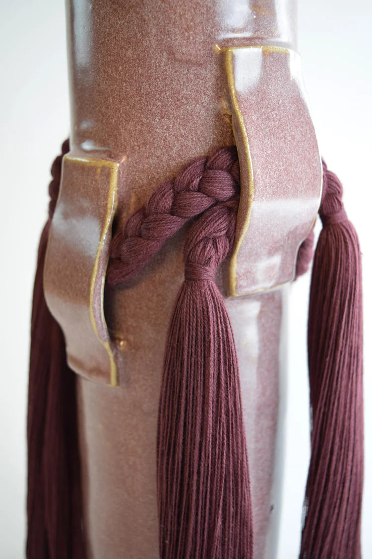 Burgundy Handcrafted Ceramic Vase with Threads