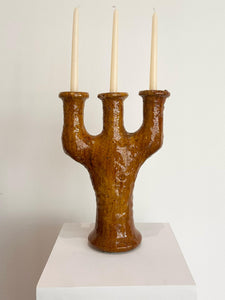 Moroccan mustard color ceramic candelabra