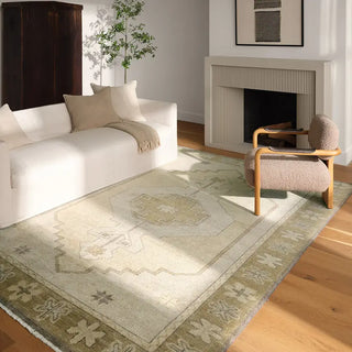 Beige area rug with geometric pattern 