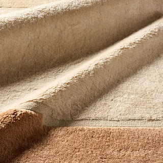 Close-up of beige and brown textured wool rug made in india