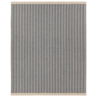 Indoor Outdoor Blue and Beige Striped Rug