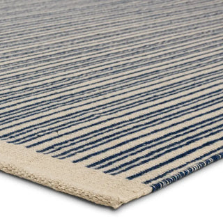 Indoor Outdoor Blue and Beige Striped Rug