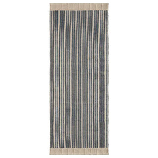 Indoor Outdoor Blue and Beige Striped Rug