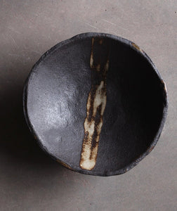 black stoneware bowl white striped