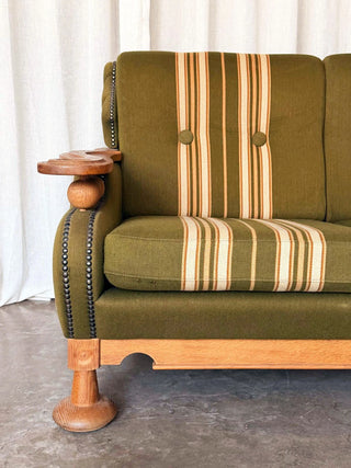 Vintage green striped fabric sofa from Denmark