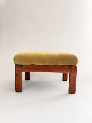 Vintage mid-century modern green fabric upholstered stool