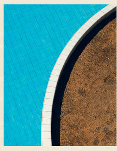 Abstract pool composition of blue, white, and brown colors.