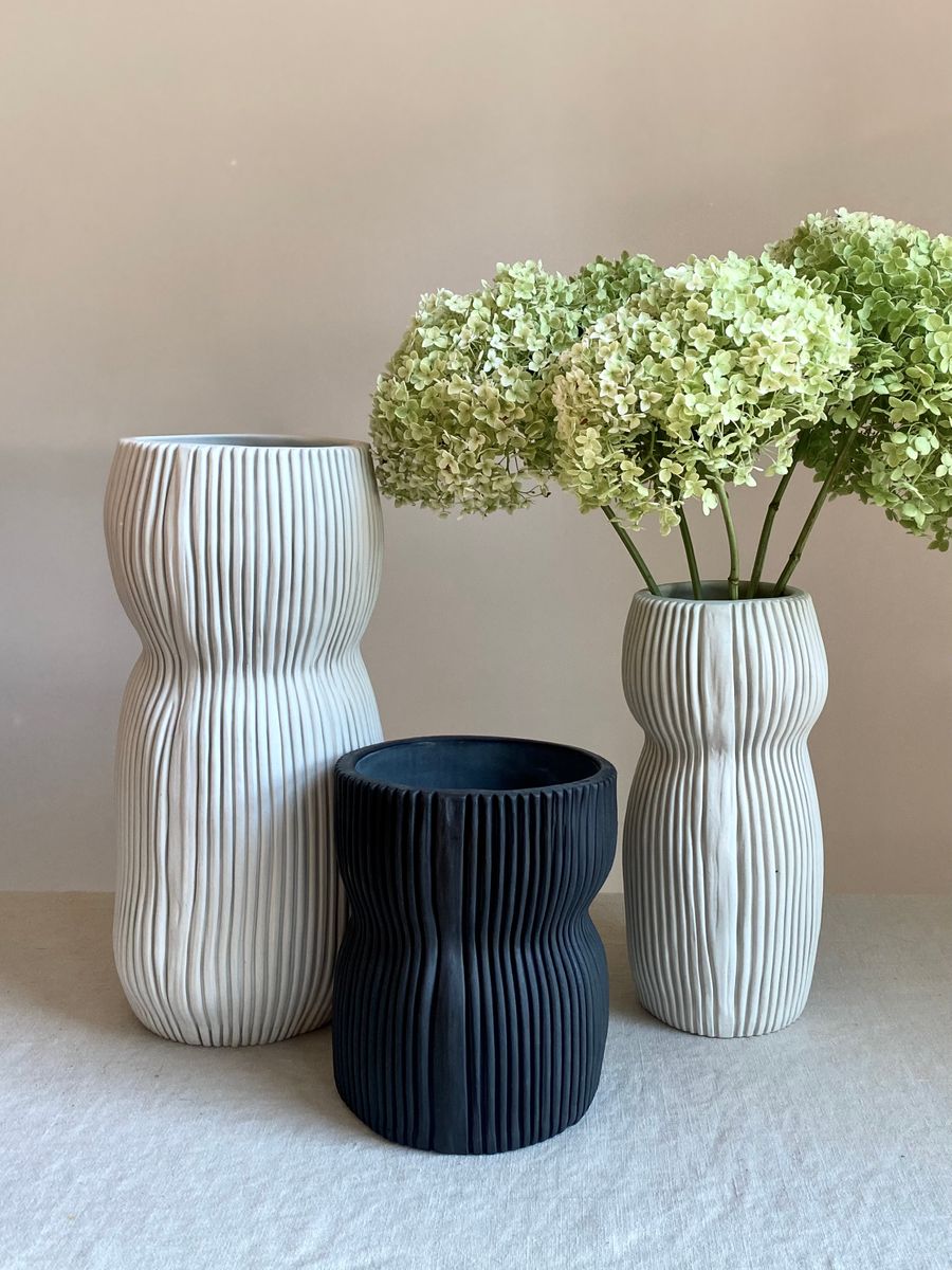 elysian collective Textured Organic Porcelain Vases, Black and White, by artist Cym Warkov