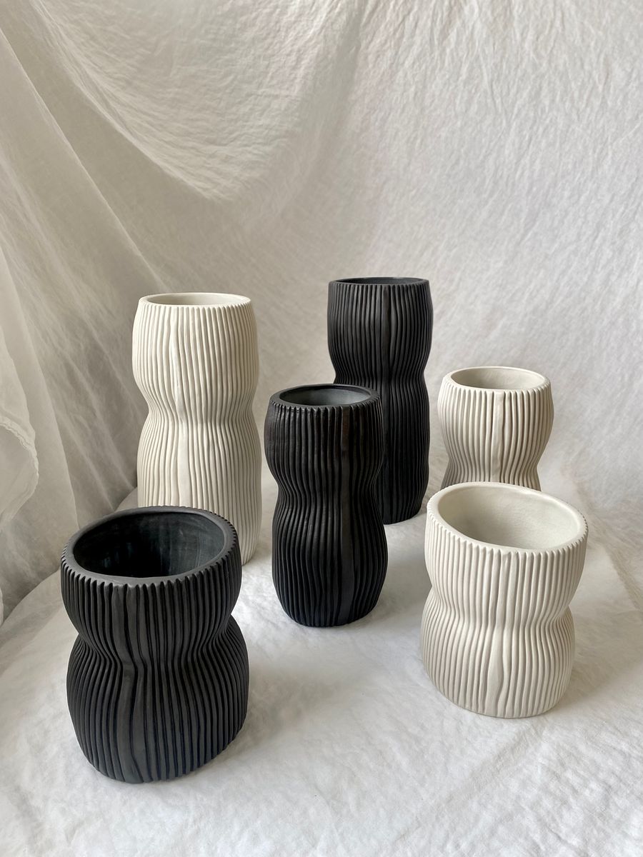 textured organic porcelain vase in black