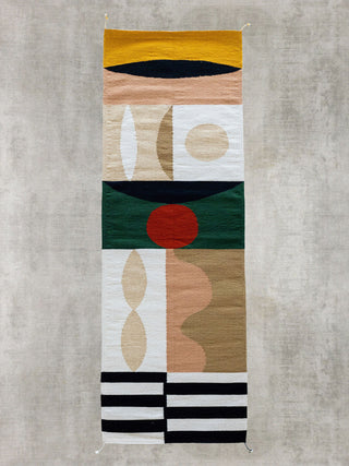 Place and Space wool area rug runner modern geometric pattern multi-color handwoven Oaxaca Mexico
