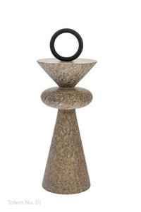 Brazilian Soapstone Totem No. 01 Art Sculpture carved in geometric shape decorated with carbon steel detail on top