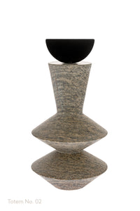 Brazilian Soapstone Totem No. 02 Art Sculpture carved in geometric shape decorated with carbon steel detail on top