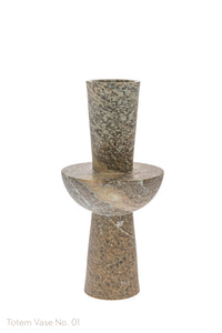 Handmade Brazilian Soapstone totem vase no. 01 geometric shape carved sculptural art