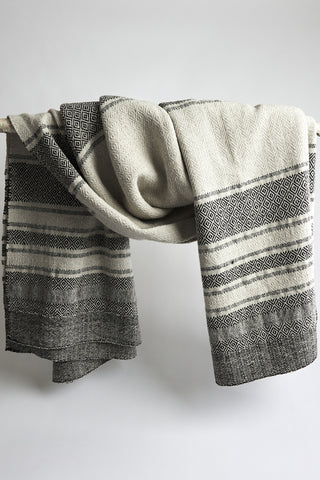 Granada Mexican wool blanket hand-woven on a pedal loom featuring a traditional black and white geometric pattern