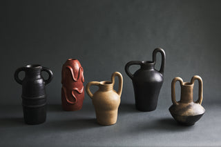 Collection of natural hand-turned clay decorative vases black glaze  made in Oaxaca Mexico