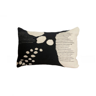 Almata rectangular kidney throw pillow in a black and white contemporary organic design hand-woven in wool on a pedal loom in Oaxaca, Mexico
