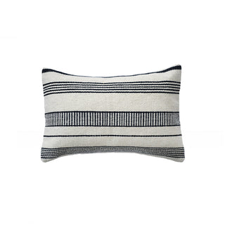 Nero wool kidney throw pillow contemporary black and white stripe design hand-woven in Oaxaca Mexico
