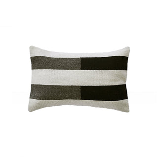 Nima wool kidney throw pillow contemporary stripe design gray black white color hand-woven Oaxaca Mexico