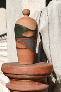 Vintage Mid-century modern studio pottery decorative vase multi-color graphic painterly pattern