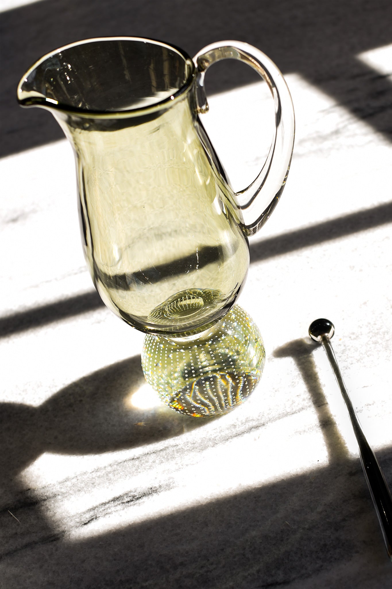 Vintage modern Erickson art smoke glass pitcher from late 20th Century