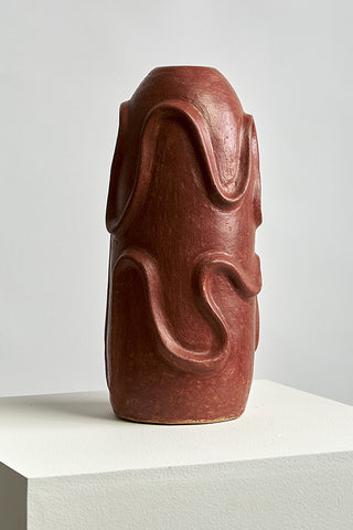Wave Red Clay Decorative Vase handmade in Zapotec Mexico