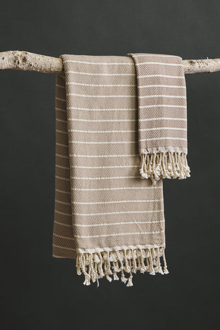 Sinope Turkish cotton towel set khaki striped chevron pattern