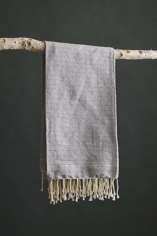 Zicatela towel handwoven in 100% cotton in Mexico ice light gray color with tassel detail bottom